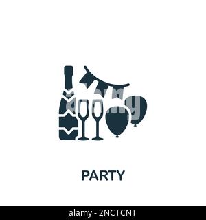 Icona Party. Semplice cartello monocromatico della collezione di intrattenimento. Icona party per logo, modelli, web design e infografiche. Illustrazione Vettoriale