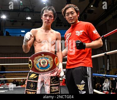 Tokyo, Giappone. 14th Feb, 2023. Kenta Nakagawa ha vinto il bout vacante di boxe Super Flyweight del WBO Asia Pacific alla Korakuen Hall di Tokyo, Giappone, 14 febbraio 2023. Credit: Hiroaki Finito Yamaguchi/AFLO/Alamy Live News Foto Stock