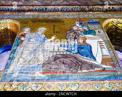 Mosaici bizantini nella Cappella Palatina del Palazzo Normanno a Palermo - Sicilia, Italia Foto Stock