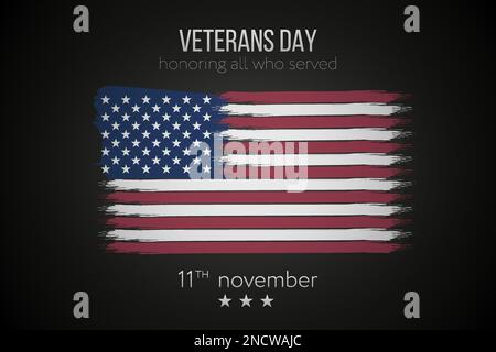 Veterans Day, 11 novembre sfondo con inchiostro USA bandiera Illustrazione Vettoriale