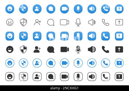 Icone dell'interfaccia dell'app per videochiamate in un design piatto. Illustrazione vettoriale Illustrazione Vettoriale