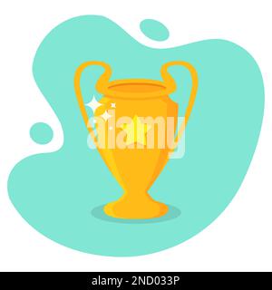 Coppa trofeo d'oro con stella in un design piatto. Coppa dei trofei premiati con ombra Illustrazione Vettoriale