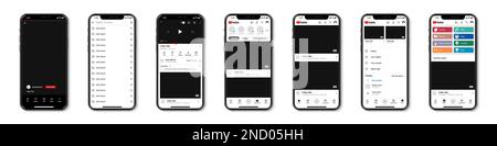 Set di iPhone con cornice modello YouTube per i social network. YouTube mockup per schermo iPhone Illustrazione Vettoriale