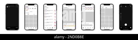 Set di iPhone con cornice modello Instagram per social network. Instagram mockup per lo schermo di iPhone Illustrazione Vettoriale