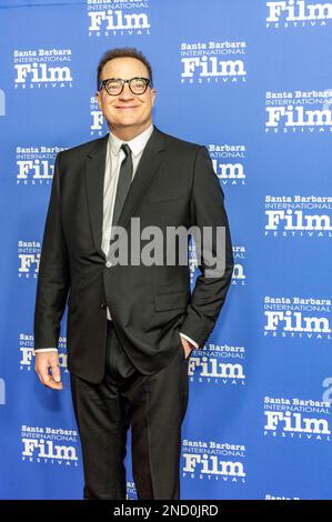 Santa Barbara, Stati Uniti. 14th Feb, 2023. Brendan Fraser arriva all'evento Red Carpet del 2023 del Santa Barbara International Film Festival per ricevere l'American Riviera Award all'Arlington Theatre il 14 febbraio 2023 a Santa Barbara, California. (Foto di Rod Rolle/Sipa USA) Credit: Sipa USA/Alamy Live News Foto Stock