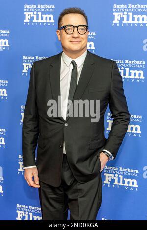 Santa Barbara, Stati Uniti. 14th Feb, 2023. Brendan Fraser arriva all'evento Red Carpet del 2023 del Santa Barbara International Film Festival per ricevere l'American Riviera Award all'Arlington Theatre il 14 febbraio 2023 a Santa Barbara, California. (Foto di Rod Rolle/Sipa USA) Credit: Sipa USA/Alamy Live News Foto Stock