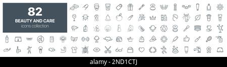 Collezione icone linea bellezza e cura. Set di icone UI grandi. Pacchetto di icone con contorno sottile. Illustrazione vettoriale eps10 Illustrazione Vettoriale