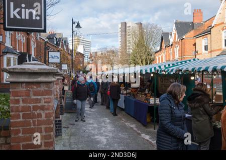 Sabato Artisan alimentare e mercato artigianale a Greenfield Crescent, Edgbston, Birmingham, Regno Unito Foto Stock