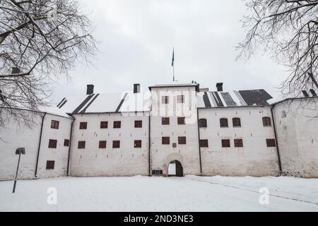 Ingresso al castello di Turku in una giornata invernale, Finlandia Foto Stock