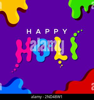 Holi felice. Scritte colorate. Colorazione colorata cornice. Illustrazione vettoriale, design piatto Illustrazione Vettoriale