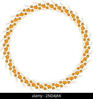 Bordo circolare arancione con zucche di Halloween e del Ringraziamento su sfondo trasparente Illustrazione Vettoriale