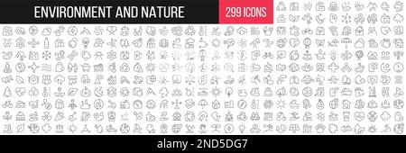 Ambiente e natura lineare icone collezione. Grande set di 299 icone sottili in nero. Illustrazione vettoriale Illustrazione Vettoriale