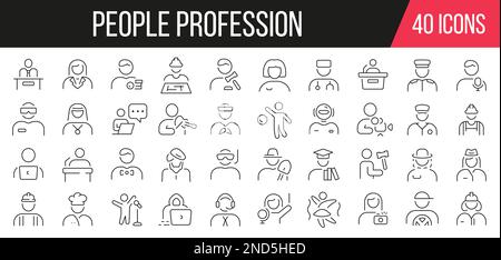 Collezione di icone della linea di professione della gente. Set di icone semplici. Illustrazione vettoriale Illustrazione Vettoriale