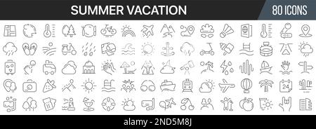 Estate linea vacanze collezione icone. Grande icona dell'interfaccia utente in un design piatto. Pacchetto di icone con contorno sottile. Illustrazione vettoriale EPS10 Illustrazione Vettoriale