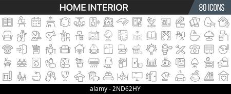 Home linea interna collezione icone. Grande icona dell'interfaccia utente in un design piatto. Pacchetto di icone con contorno sottile. Illustrazione vettoriale EPS10 Illustrazione Vettoriale