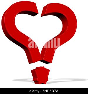 Cuore rosso a forma di punti interrogativi, figura 3D Foto Stock