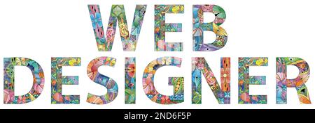 Disegno artistico dipinto a mano. Illustrazione disegnata a mano parole WEB DESIGNER per t-shirt e altre decorazioni Illustrazione Vettoriale