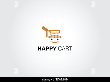 Carrello sorriso felice shopping logo icona, e commerce logo design vettore. Online Shop logo design idea Illustrazione Vettoriale
