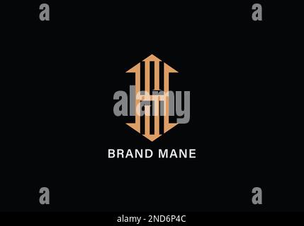 Modello di logo vettoriale monogramma con illustrazione SH o HS in colore argento e sfondo nero Illustrazione Vettoriale