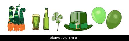 Impostare St Simboli di Patricks Day illustrazioni vettoriali. Illustrazione Vettoriale