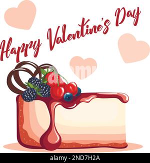 Pezzo di cheesecake di frutta, buon biglietto di auguri vettore di San Valentino Illustrazione Vettoriale