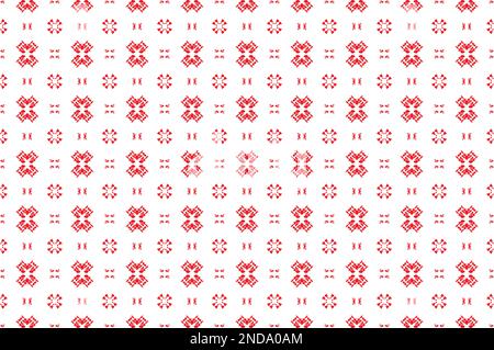 disegno etnico-slavico nazionale vettoriale senza cuciture pixel isolato su sfondo bianco. Ornamento tradizionale di ricami ucraini e bielorussi - vyshy Illustrazione Vettoriale