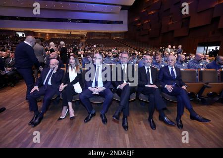 La commemorazione di Miroslav Ciro Blazevic, allenatore di calcio ed ex allenatore capo della nazionale croata nella sala concerti di Vatroslav Lisinski a Zagabria, Croazia, il 15 febbraio 2023. Foto: Robert Anic/PIXSELL Foto Stock