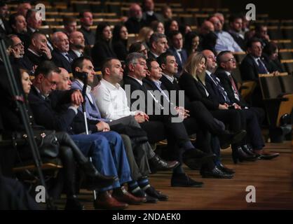 La commemorazione di Miroslav Ciro Blazevic, allenatore di calcio ed ex allenatore capo della nazionale croata nella sala concerti di Vatroslav Lisinski a Zagabria, Croazia, il 15 febbraio 2023. Foto: Slavko Midzor/PIXSELL Foto Stock