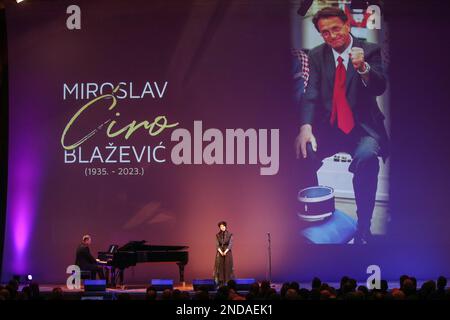 La commemorazione di Miroslav Ciro Blazevic, allenatore di calcio ed ex allenatore capo della nazionale croata nella sala concerti di Vatroslav Lisinski a Zagabria, Croazia, il 15 febbraio 2023. Foto: Slavko Midzor/PIXSELL Foto Stock