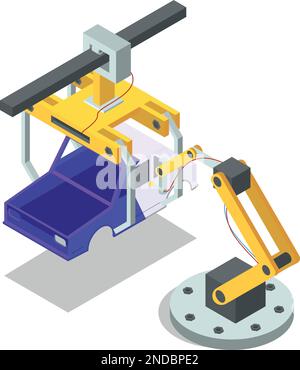 Produzione di automobili industriali. Tecnologia automatica di fabbrica automatica Illustrazione Vettoriale