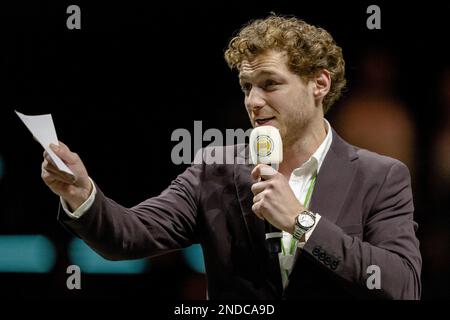 Ahoy, Rotterdam, Paesi Bassi. 15th Feb, 2023. ROTTERDAM - presentatore Jamie Trenite il terzo giorno del torneo ABN AMRO Open di tennis ad Ahoy. AP SANDER KING Credit: ANP/Alamy Live News Foto Stock