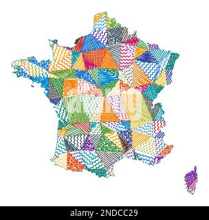Mappa di stile capretto della Francia. Poligoni disegnati a mano a forma di Francia. Illustrazione vettoriale. Illustrazione Vettoriale