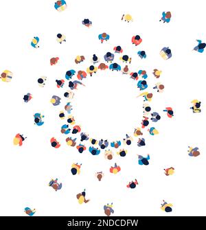 Persone che si riuniscono nella vista dall'alto circolare. Folla umana Illustrazione Vettoriale