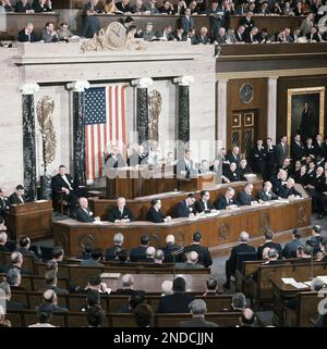 President John F. Kennedy addressing Congress in Joint Session for his first state of The Union Address in Washington, Jan. 31, 1961. (AP Photo/Harvey Georges)