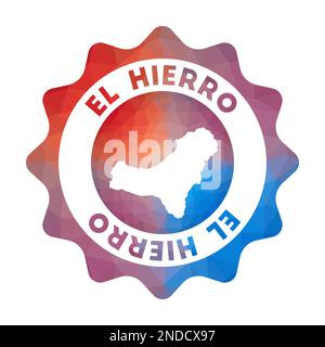 Logo El Hierro low poly. Colorato logo di viaggio sfumato dell'isola in stile geometrico. Multicolore poligonale El Hierro segno arrotondato con mappa per yo Illustrazione Vettoriale