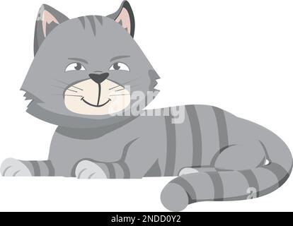 Gatto di grinning. Soffice animale domestico grigio. Personaggio sneaky Illustrazione Vettoriale