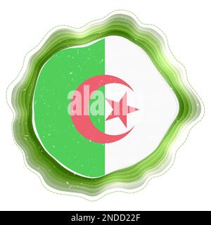 Bandiera Algeria in cornice. Distintivo del paese. Segno circolare stratificato intorno alla bandiera algerina. Incredibile illustrazione vettoriale. Illustrazione Vettoriale