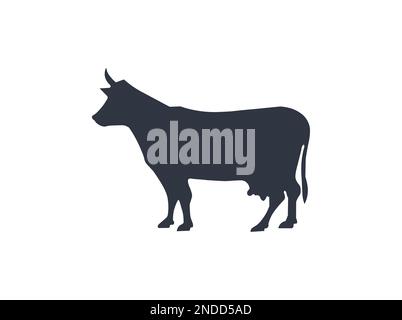 Simbolo isolato monocromatico dell'animale della mucca. Design piatto. Illustrazione Vettoriale