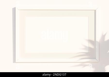Un disegno illustrativo di cornice bianca vuota su parete bianca modello per mostrare il lavoro creativo Foto Stock