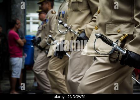 Salvador, Bahia, Brasile - 07 settembre 2016: Ufficiali di polizia militare sono visti sfilare il giorno dell'indipendenza brasiliana nella città di Salvador, Bahia. Foto Stock