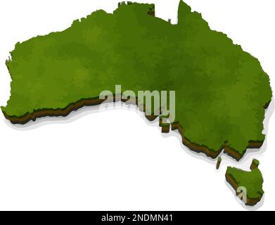 3D mappa dell'Australia con terreno marrone realistico e terra verde. Illustrazione Vettoriale