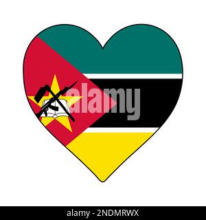 Mozambico Heart Shape Flag. Amate il Mozambico. Visita Mozambico. Africa orientale. Africa. Unione Africana. Disegno grafico dell'illustrazione vettoriale. Illustrazione Vettoriale