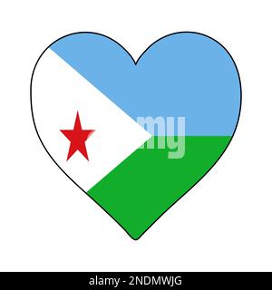 Gibuti Heart Shape Flag. Ama Gibuti. Visita Gibuti. Africa orientale. Africa. Unione Africana. Disegno grafico dell'illustrazione vettoriale. Illustrazione Vettoriale