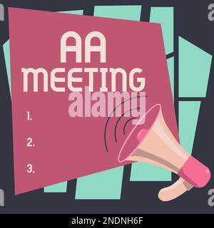 Esposizione concettuale riunione AA. Vetrina di affari raccolta di persone dipendenti da alcol per la cura e il trattamento Foto Stock