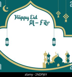 Twibbon Happy Eid al-Fitr Template Frame background Design Vector Illustration Illustrazione Vettoriale