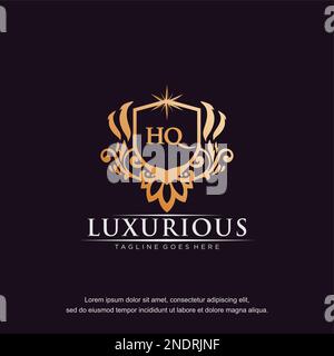 Vettore modello logo monogramma oro lusso lettera iniziale HQ. Illustrazione Vettoriale