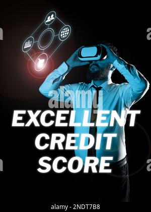 Scrittura che visualizza il testo eccellente segno di accreditamento. Panoramica aziendale rapporto della persona sulla posizione finanziaria e sulla capacità di pagamento Foto Stock