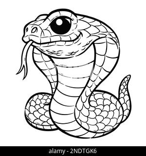 Illustrazione vettoriale di Cartoon Snake - libro da colorare per bambini. Re cobra Illustrazione Vettoriale