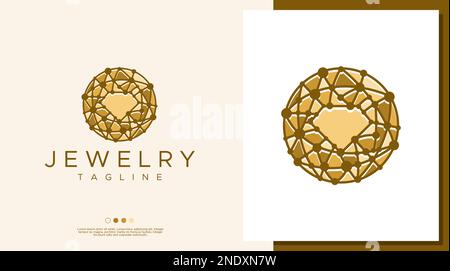 Modello colorato con logo a diamante. Moderno cerchio gioielli logo vettore. Illustrazione Vettoriale