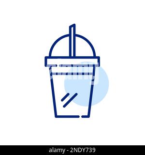 Tazza monouso per bevande fredde con cannuccia. Icona della linea di tratto modificabile pixel Perfect Illustrazione Vettoriale